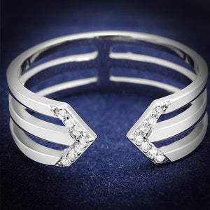 TS574 - Rhodium 925 Sterling Silver Ring with AAA Grade CZ  in Clear - Joyeria Lady