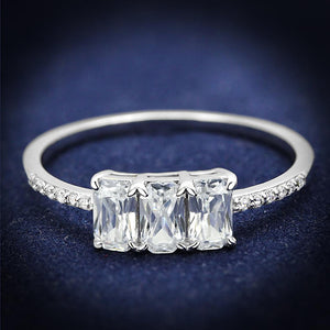 TS579 - Rhodium 925 Sterling Silver Ring with AAA Grade CZ  in Clear - Joyeria Lady