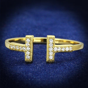 TS598 - Gold 925 Sterling Silver Ring with AAA Grade CZ  in Clear - Joyeria Lady