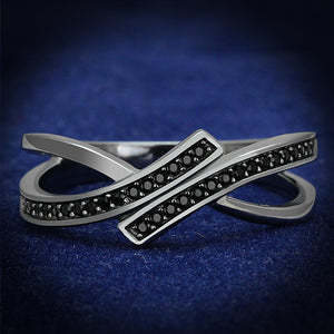 TS599 - Ruthenium 925 Sterling Silver Ring with Synthetic Spinel in Jet - Joyeria Lady