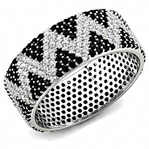 TS613 - Rhodium 925 Sterling Silver Ring with AAA Grade CZ  in Jet - Joyeria Lady