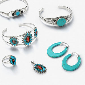 Turquoise Gemstone Round Flat Hoop Earrings Sterling Silver 1 Dia