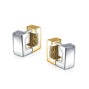 Geometric Two Tone Square Huggie Hoop Kpop Earrings For Women Men