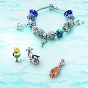 Tropical Vacation Flip Flop Sandal Beach CZ Accent Women Charm Bead