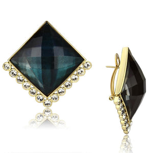VL064 IP Gold(Ion Plating) Brass Earrings with Synthetic in Tanzanite - Joyeria Lady