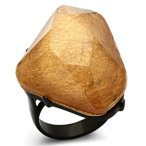 VL097 - IP Black(Ion Plating) Stainless Steel Ring with Synthetic Synthetic Stone in Orange - Joyeria Lady