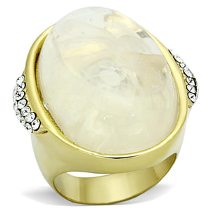 VL108 - IP Gold(Ion Plating) Stainless Steel Ring with Synthetic Synthetic Stone in Clear - Joyeria Lady