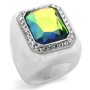 VL111 - High polished (no plating) Stainless Steel Ring with Synthetic Synthetic Stone in Aquamarine AB - Joyeria Lady