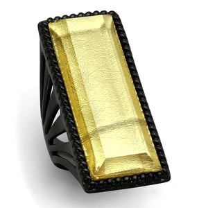 VL118 - IP Black(Ion Plating) Stainless Steel Ring with Synthetic Synthetic Stone in Citrine Yellow - Joyeria Lady