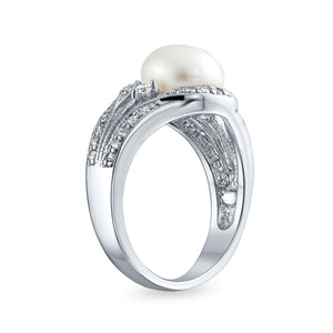 Freshwater White Cultured Pearl Engagement Ring 925 Sterling Silver