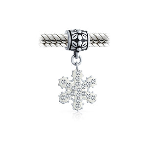 Christmas Snowflake Silver Crystal Charm Bead 925 Sterling Silver