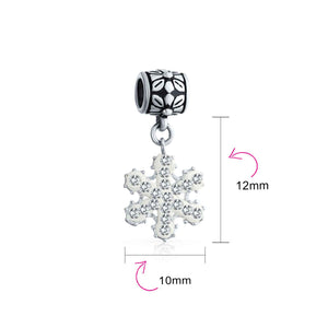Christmas Snowflake Silver Crystal Charm Bead 925 Sterling Silver
