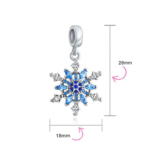 Winter Snowflake Blue CZ Dangle Bead Charm 925 Sterling Silver