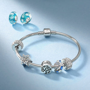 Winter Christmas CZ Blue Snowflake Bead Charm 925 Sterling Silver