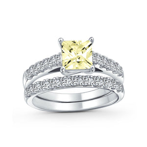 1CT Princess Cut Solitaire AAA CZ Engagement Ring Set Sterling Silver