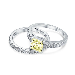 1CT Princess Cut Solitaire AAA CZ Engagement Ring Set Sterling Silver