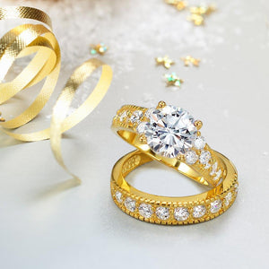 3CT Solitaire Sterling Silver AAA CZ Wedding Engagement Ring Band Set
