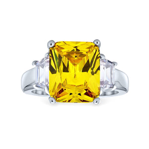 925 Sterling Silver 8CT AAA CZ Emerald Cut Engagement Ring Baguette