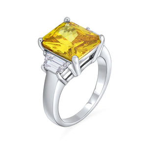 925 Sterling Silver 8CT AAA CZ Emerald Cut Engagement Ring Baguette