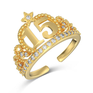 Anillo de Quinceañera Plata .925 con Baño de Oro Amarillo de 14K