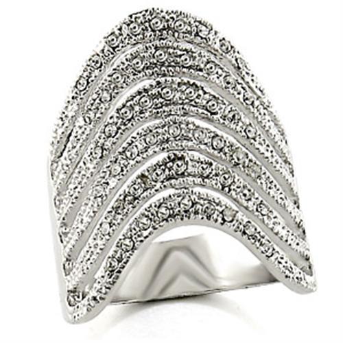03124 Rhodium Brass Ring with Top Grade Crystal in Clear - Joyeria Lady