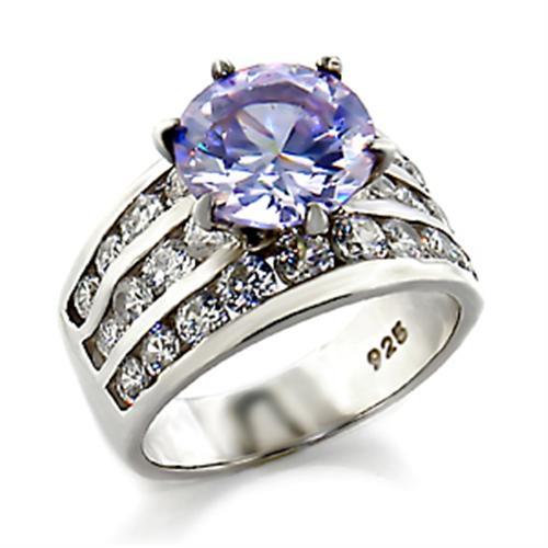 03614 High-Polished 925 Sterling Silver Ring with AAA Grade CZ in Light Amethyst