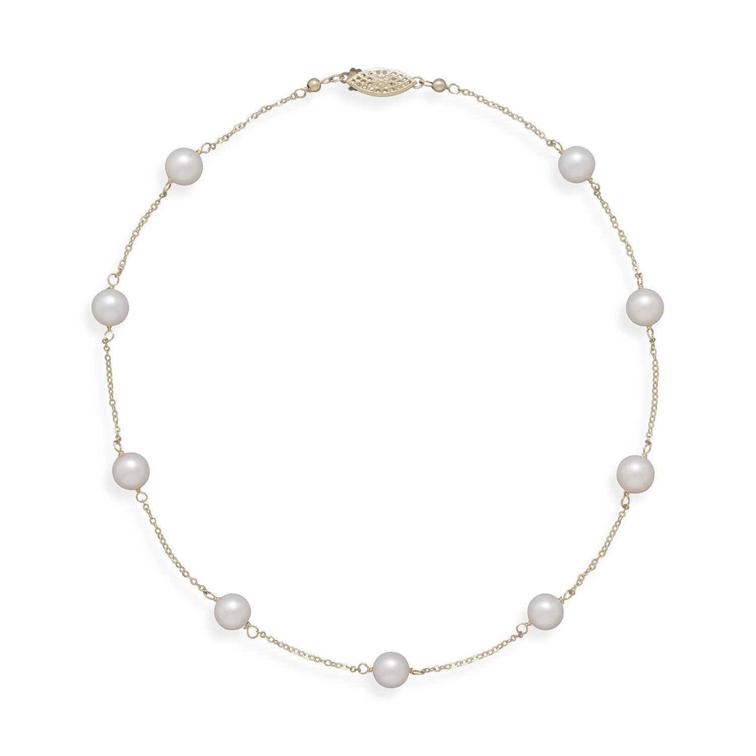 16" 14 Karat Yellow Gold Chain with 7mm Grade A Cultured Akoya Pearls - Joyeria Lady