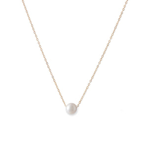 14 Karat Gold Necklace with Cultured Freshwater Floating Pearl - Joyeria Lady