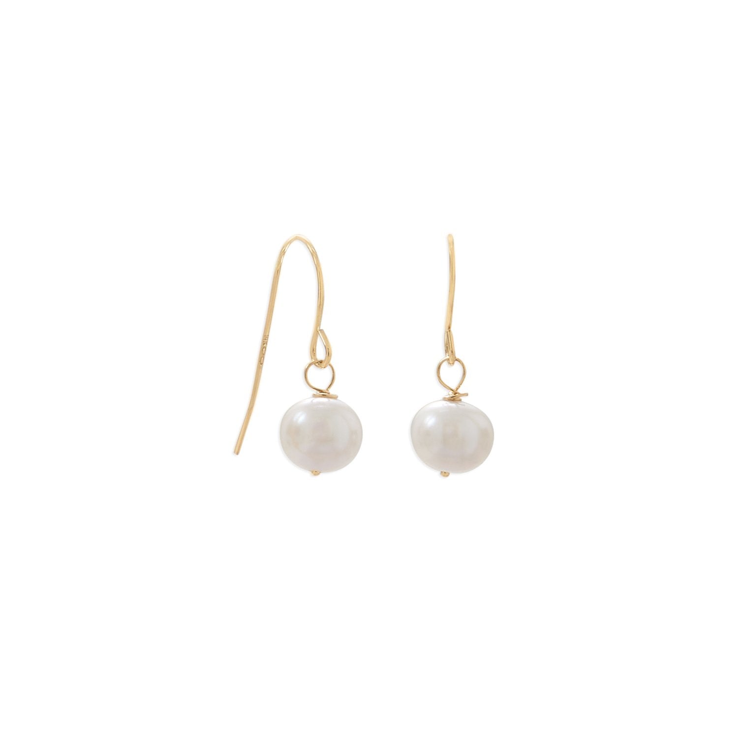 14 Karat Gold Cultured Freshwater Pearl French Wire Earrings - Joyeria Lady