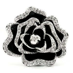 0W252 Rhodium Brass Ring with Top Grade Crystal in Clear