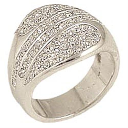 0C212 Rhodium Brass Ring with Top Grade Crystal in Clear - Joyeria Lady
