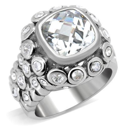 0C705 Rhodium Brass Ring with AAA Grade CZ in Clear - Joyeria Lady