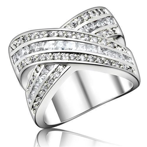 0F233 - High-Polished 925 Sterling Silver Ring with AAA Grade CZ  in Clear - Joyeria Lady