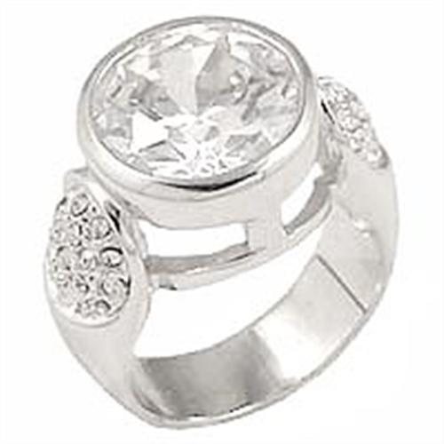 0G415 Rhodium Brass Ring with AAA Grade CZ in Clear - Joyeria Lady