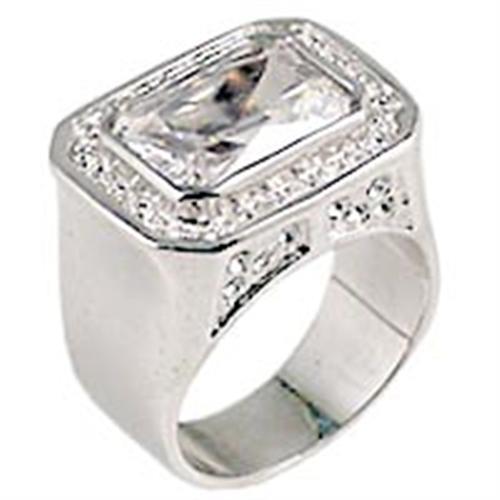 0G727 Rhodium Brass Ring with AAA Grade CZ in Clear - Joyeria Lady
