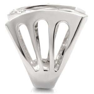 0W050 Rhodium Brass Ring with AAA Grade CZ in Clear