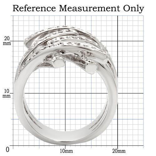0W061 Rhodium Brass Ring with AAA Grade CZ in Clear - Joyeria Lady
