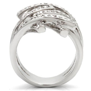 0W061 Rhodium Brass Ring with AAA Grade CZ in Clear