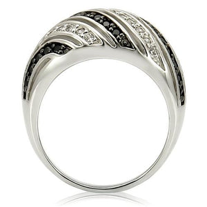 0W224 Rhodium + Ruthenium Brass Ring with AAA Grade CZ in Jet