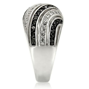 0W224 Rhodium + Ruthenium Brass Ring with AAA Grade CZ in Jet