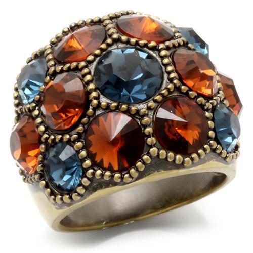0W234 Antique Copper Brass Ring with Top Grade Crystal in Multi Color - Joyeria Lady