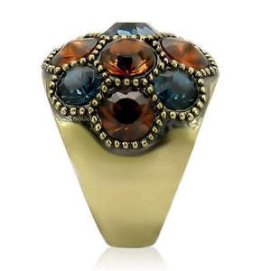 0W234 Antique Copper Brass Ring with Top Grade Crystal in Multi Color