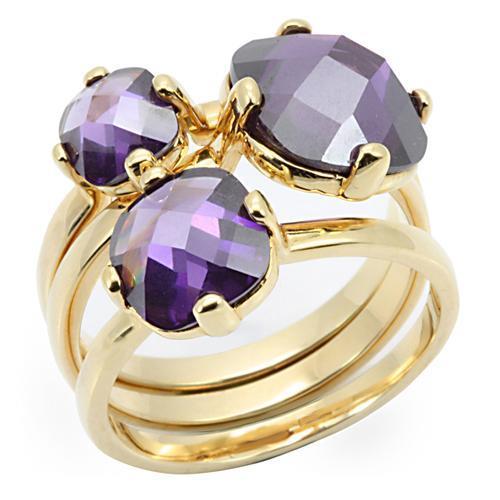 0W259 Gold Brass Ring with AAA Grade CZ in Amethyst - Joyeria Lady