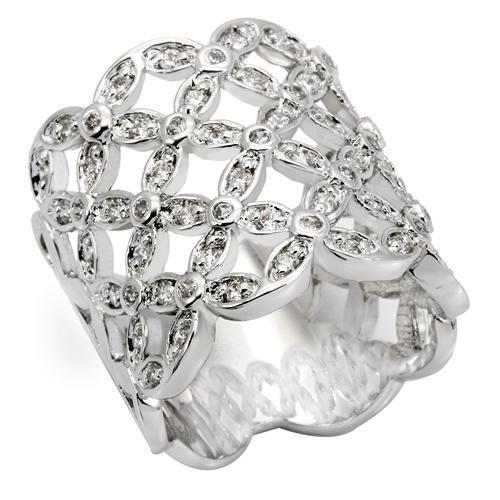 0W267 Rhodium Brass Ring with AAA Grade CZ in Clear - Joyeria Lady