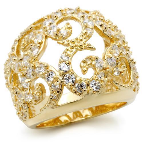 0W274 Gold Brass Ring with AAA Grade CZ in Clear - Joyeria Lady