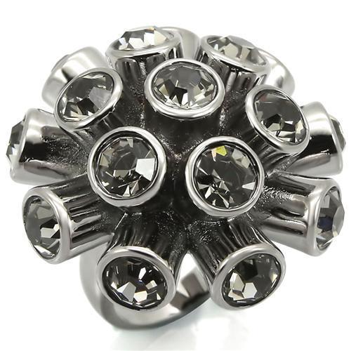 0W306 Ruthenium Brass Ring with Top Grade Crystal in Jet - Joyeria Lady