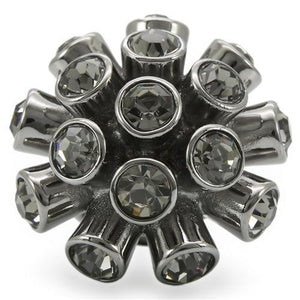 0W306 Ruthenium Brass Ring with Top Grade Crystal in Jet