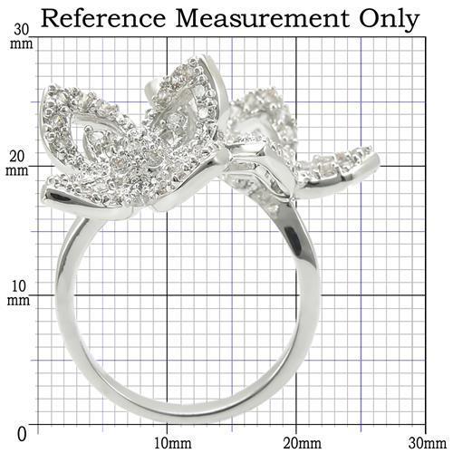 0W336 Rhodium Brass Ring with AAA Grade CZ in Clear - Joyeria Lady