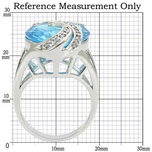 0W343 Rhodium Brass Ring with Synthetic in Sea Blue - Joyeria Lady