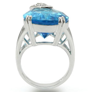 0W343 Rhodium Brass Ring with Synthetic in Sea Blue